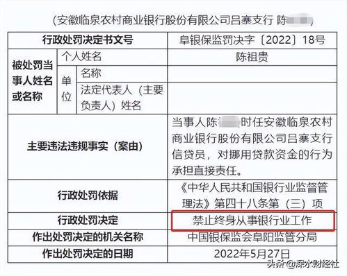 信貸業務觸紅線，臨泉農商行遭重罰，信貸員終身禁業警示行業
